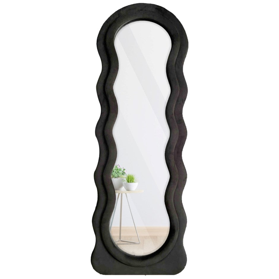 Standing Mirror With Velvet Frame Black