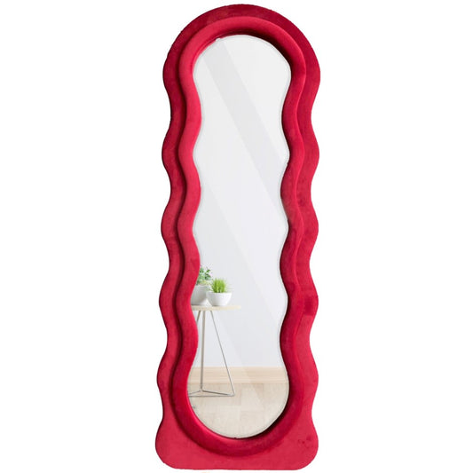 Standing Mirror With Velvet Frame Red