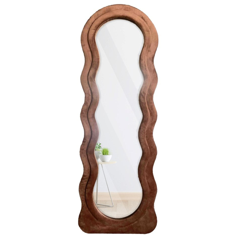 Standing Mirror With Velvet Frame Brown